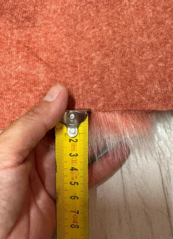 Salmon pink faux fur fabric remnant, very soft with long white-tipped pile, 34cm x 96cm