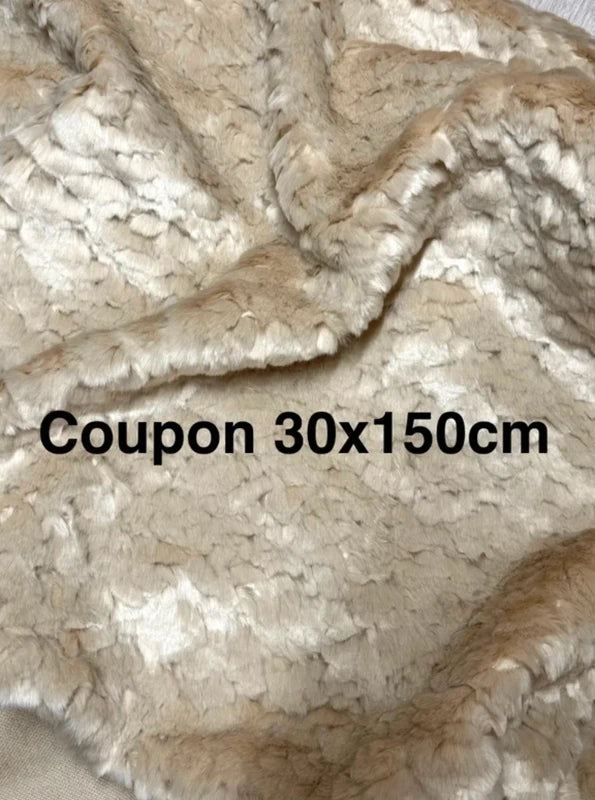 Coupon tissu fausse fourrure texturé frisé beige foncé 30cm x 150cm