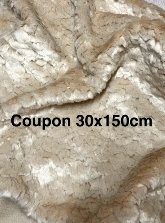 Coupon tissu fausse fourrure texturé frisé beige foncé 30cm x 150cm