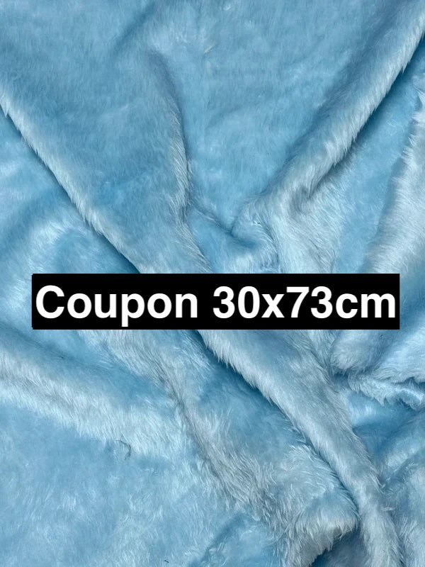 Coupon tissu fausse fourrure douce légère à poils mi-longs bleu clair 30cmx73cm