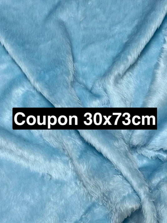 Coupon tissu fausse fourrure douce légère à poils mi-longs bleu clair 30cmx73cm