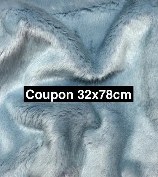 Soft, high-quality light blue faux fur fabric remnant, medium-pile, 32cmx78cm