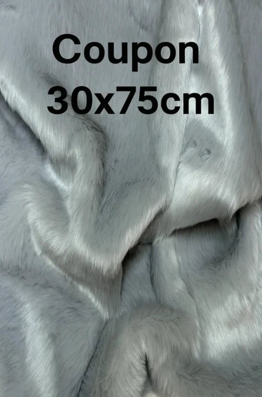 Coupon tissu fausse fourrure très douce légère à poils mi-longs gris clair 30cm x 75cm