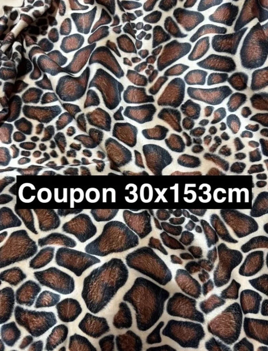 Lightweight, short-pile faux fur fabric remnant, printed brown, beige, black, 30cmx153cm