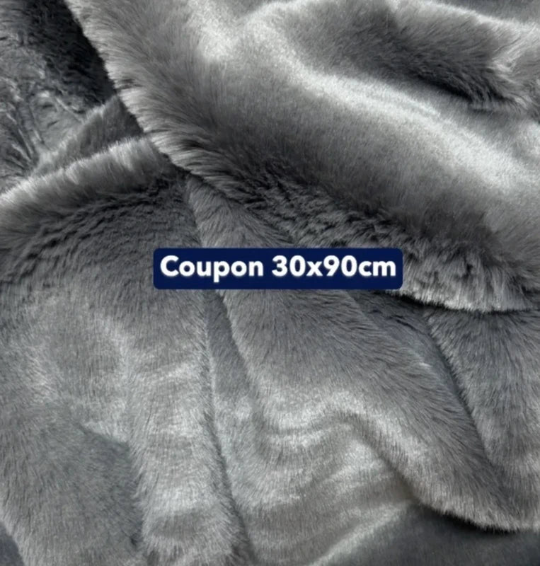 Coupon tissu fausse fourrure très douce à poils mi-longs gris 30cm x 90cm