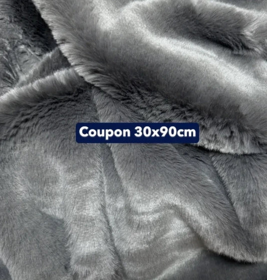 Coupon tissu fausse fourrure très douce à poils mi-longs gris 30cm x 90cm