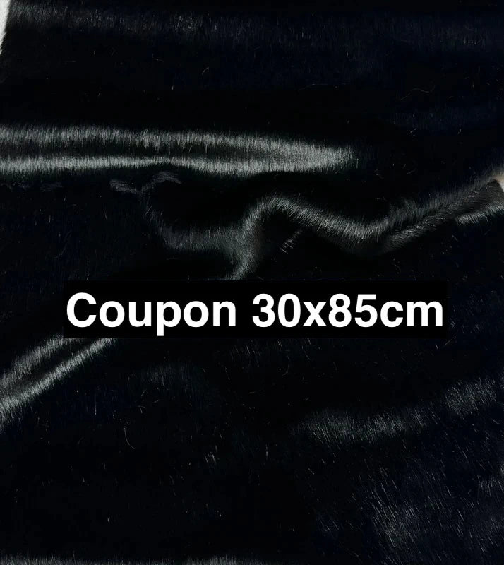 Coupon tissu fourrure douce, épaisse de qualité noir à poils mi-longs 30cm x 85cm