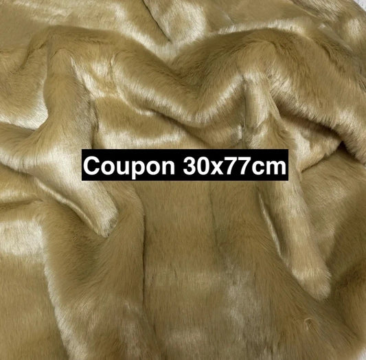Coupon tissu fausse fourrure douce et de qualité à poils longs beige doré 30cm x 77cm