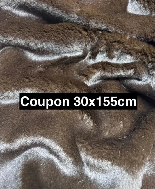 Coupon tissu fausse fourrure très douce et de qualité à poils mi-longs marron foncé 30cm x 155cm