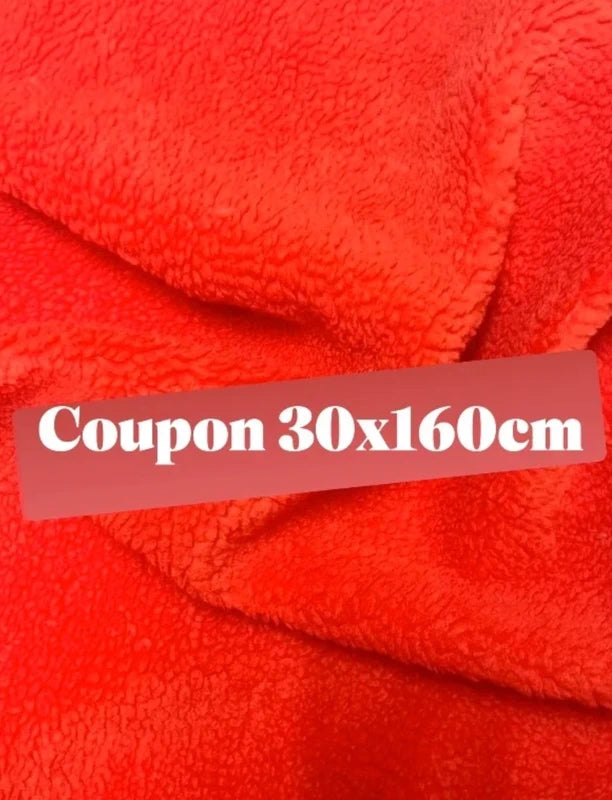 Coupon tissu fausse fourrure douce moutonnée à poils mi-longs orange 30cm x 160cm