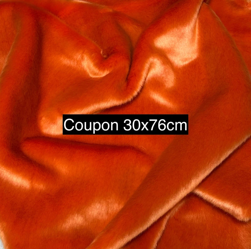 🧡 Fausse fourrure orange | Coupon 30×76 cm | Poil 1,5 cm ultra doux