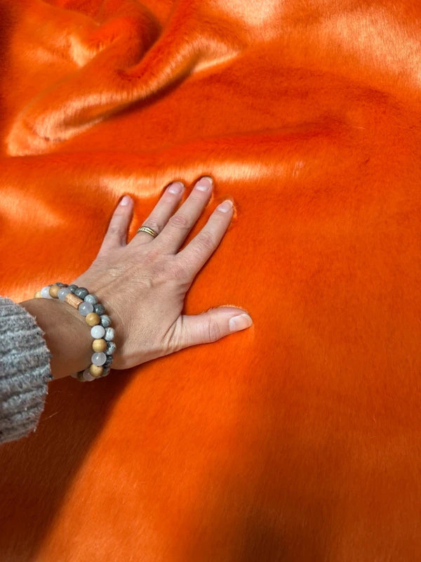🧡 Fausse fourrure orange | Coupon 30×76 cm | Poil 1,5 cm ultra doux