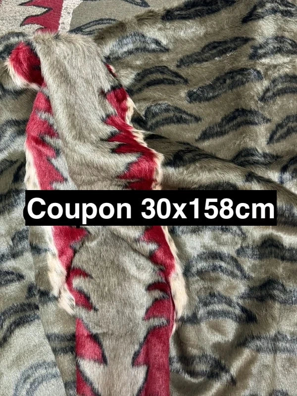 Coupon tissu fausse fourrure douce de qualité kaki rouge blanc à poils courts 30cmx158cm