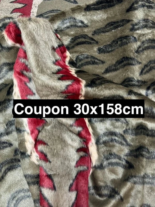Coupon tissu fausse fourrure douce de qualité kaki rouge blanc à poils courts 30cmx158cm