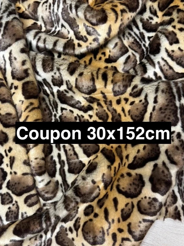 Coupon tissu fourrure douce, épaisse de qualité imprimée marron beige à poils mi-longs 30cm x 152cm