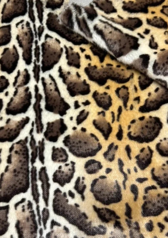 Coupon tissu fourrure douce, épaisse de qualité imprimée marron beige à poils mi-longs 30cm x 152cm