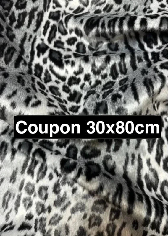 Coupon tissu fausse fourrure douce et légère à poils courts imprimé gris noir 30cm x 80cm