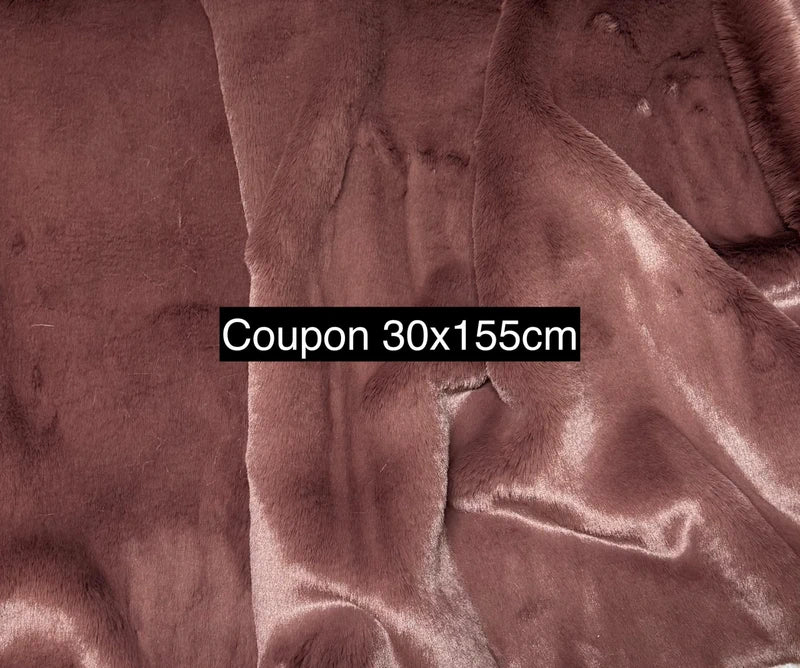 Coupon tissu fausse fourrure très douce et de qualité à poils mi-longs marron 30cm x 155cm
