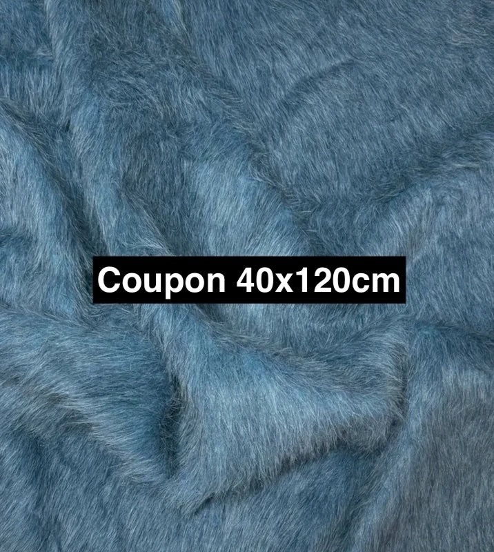 Coupon tissu très doux fausse fourrure légère à poils mi-longs bleu 40cm x 120cm