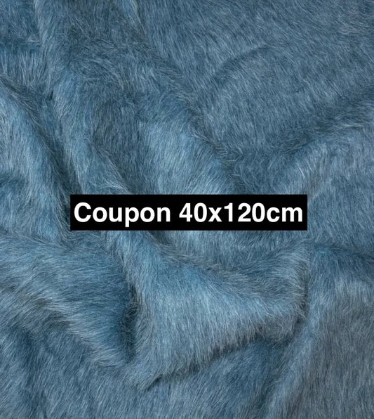 Very soft, light faux fur fabric remnant with medium-length pile, blue, 40cm x 120cm
