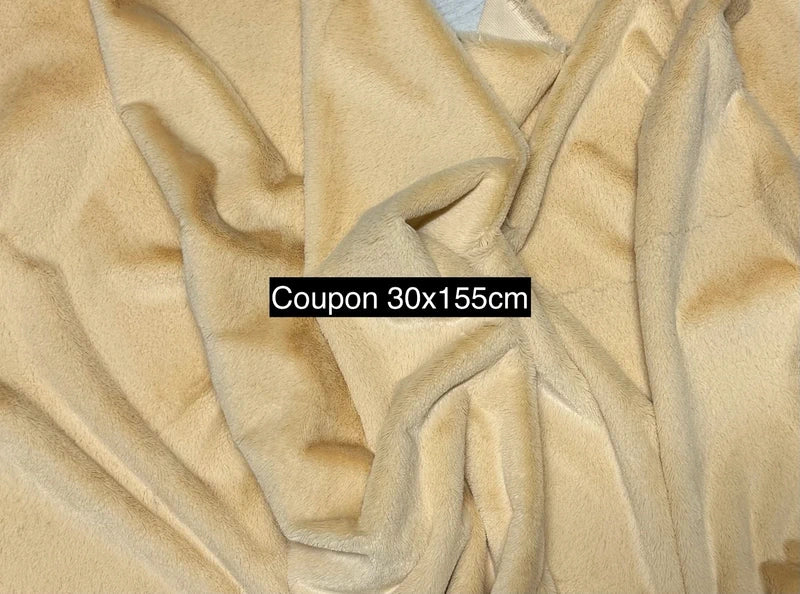 Coupon tissu fausse fourrure douce beige à poils courts 30cm x 155cm