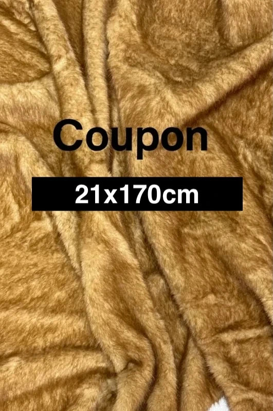 Coupon tissu fausse fourrure douce à poils mi-longs marron 21cm x 170cm