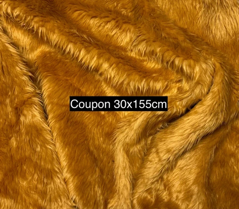 Coupon tissu fausse fourrure à poils longs marron caramel 30cm x 155cm