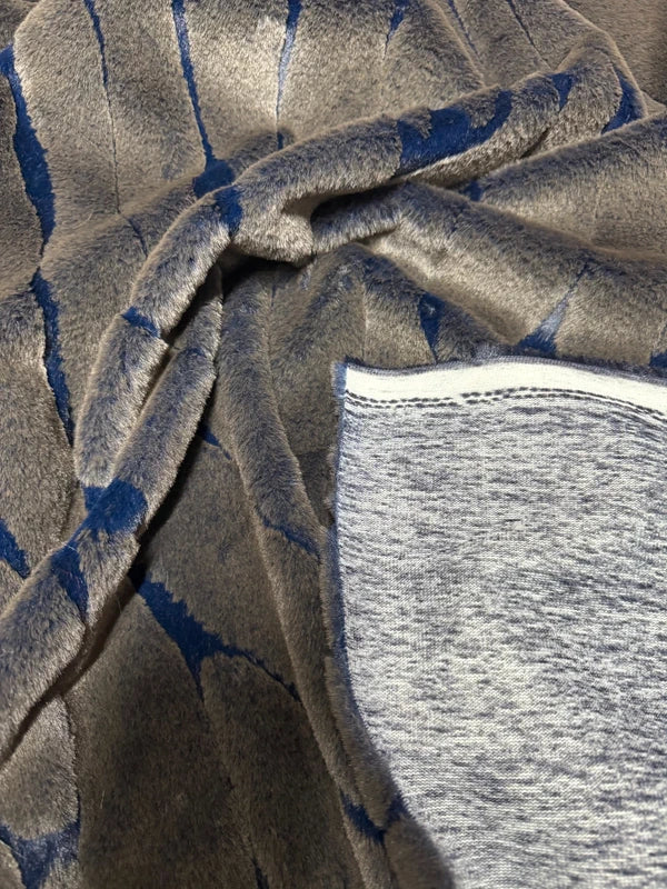 Coupon tissu fausse fourrure originale marron bleu marine à poils courts 30cm x 150cm