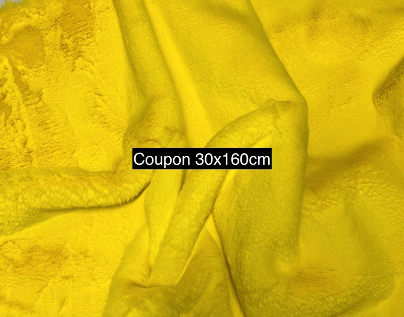 Coupon tissu fausse fourrure douce et épaisse jaune à poils mi-longs 30cm x 160cm