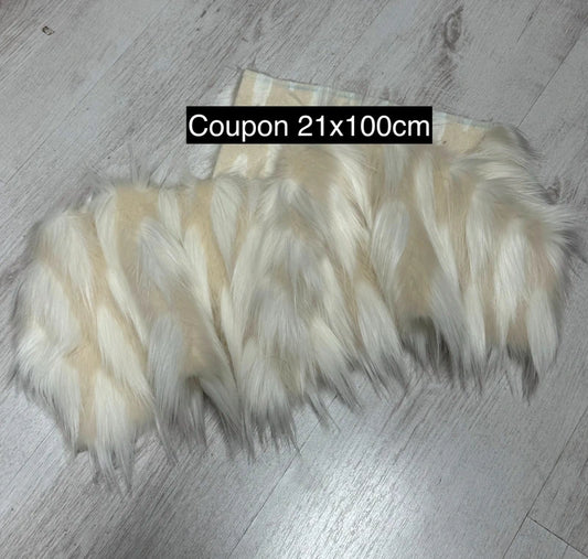 Fausse fourrure crème & blanc poils longs 4/5 cm – Coupon 21×100 cm