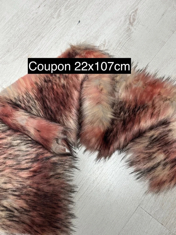 Fausse fourrure rose & marron nuancée poils longs 5/6 cm – Coupon 22×107 cm