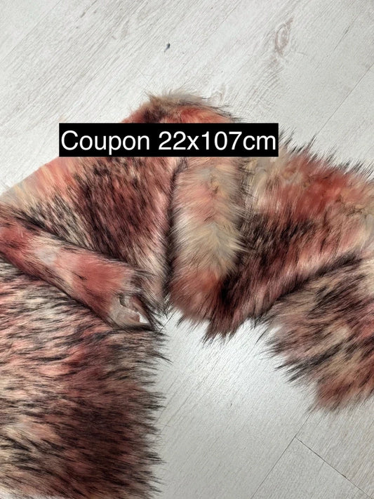 Fausse fourrure rose & marron nuancée poils longs 5/6 cm – Coupon 22×107 cm