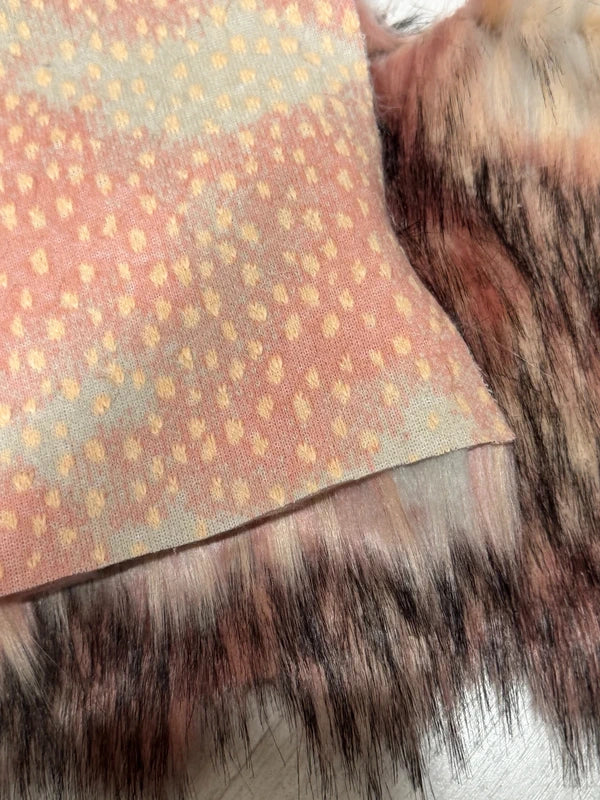 Fausse fourrure rose & marron nuancée poils longs 5/6 cm – Coupon 22×107 cm