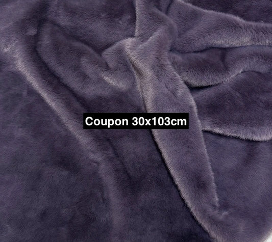 Soft faux fur fabric remnant, medium-pile, plum violet, 30cm x 103cm