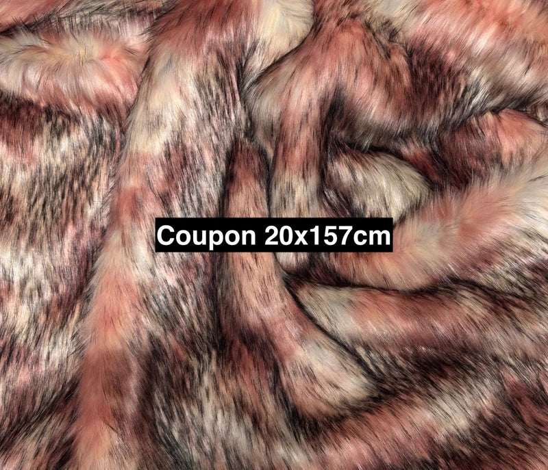 Fausse fourrure rose & beige nuancée poils longs 4/5 cm – Coupon 20×157 cm