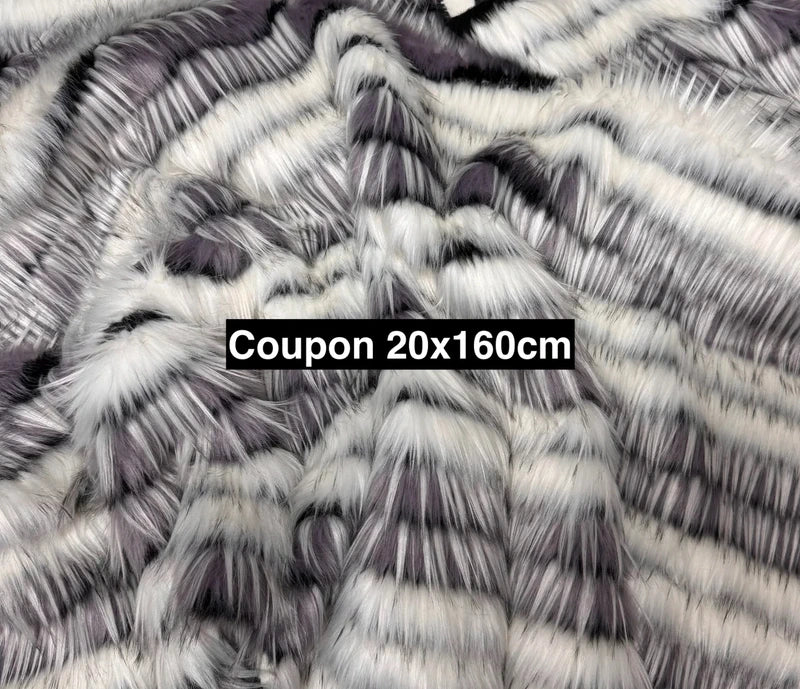 Fausse fourrure blanche & violette nuancée poils longs 4/5 cm – Coupon 20×160 cm