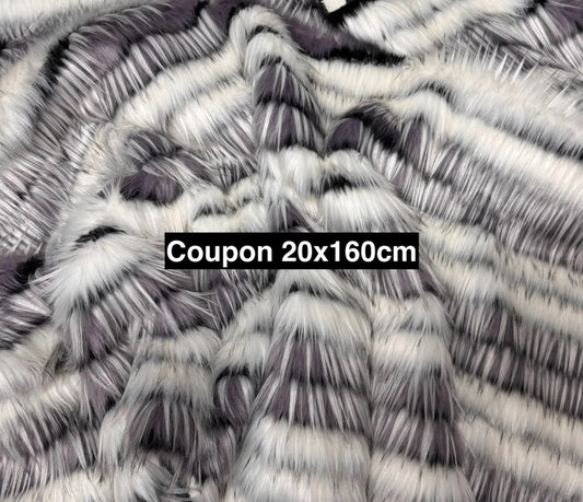 Fausse fourrure blanche & violette nuancée poils longs 4/5 cm – Coupon 20×160 cm
