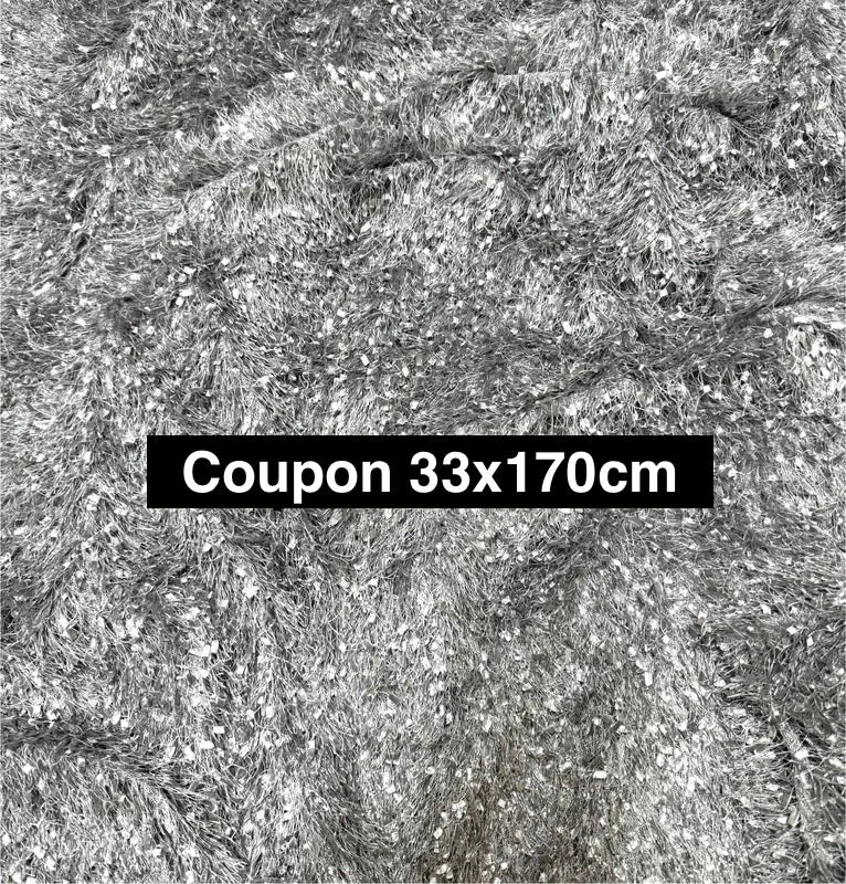 Coupon tissu souple et original à poils longs gris argent 33cm x 170cm