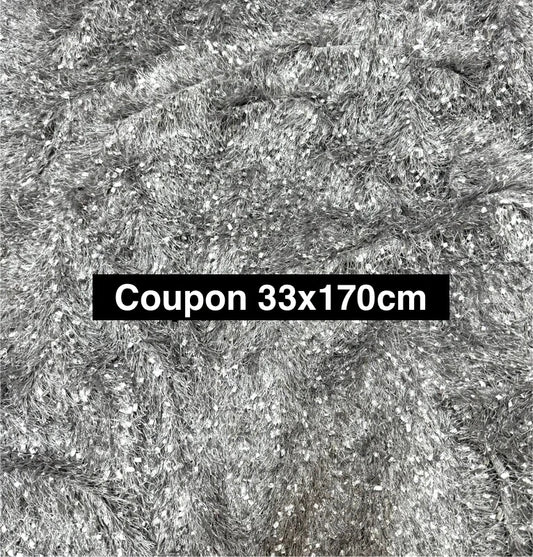 Coupon tissu souple et original à poils longs gris argent 33cm x 170cm