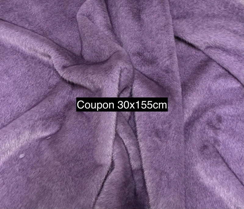 Coupon tissu fausse fourrure douce de qualité violet lilas à poils mi-longs 30cmx155cm