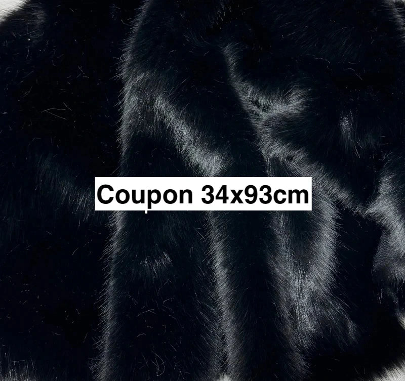 Coupon tissu fausse fourrure douce de qualité noir à poils mi-longs 34cmx93cm