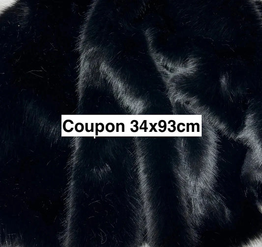 Coupon tissu fausse fourrure douce de qualité noir à poils mi-longs 34cmx93cm