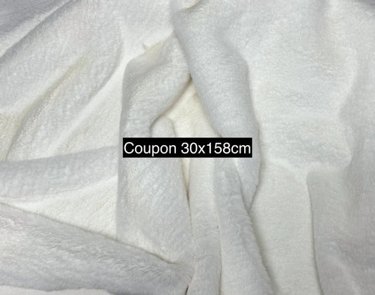 Coupon tissu fausse fourrure douce épaisse de qualité blanc à poils longs 30cm x 158cm