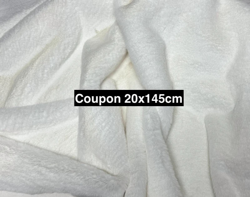 Coupon tissu fausse fourrure douce épaisse de qualité blanc à poils longs 20cm x 145cm