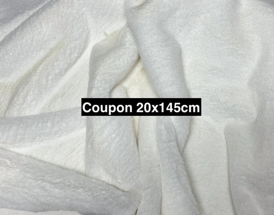 Coupon tissu fausse fourrure douce épaisse de qualité blanc à poils longs 20cm x 145cm