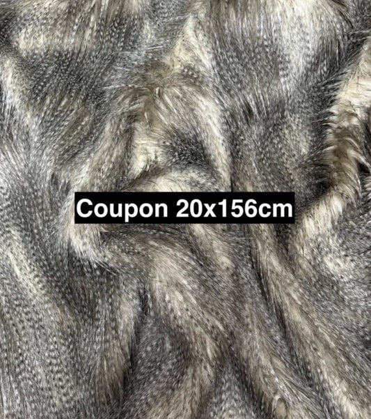 Fausse fourrure gris nuancé poils très longs 6/7 cm effet plumes – Coupon 20×156 cm