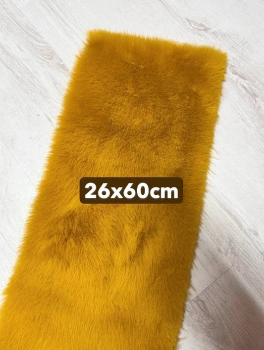 Coupon bande tissu fausse fourrure douce, épaisse à poils longs jaune moutarde miel 26cm x60cm