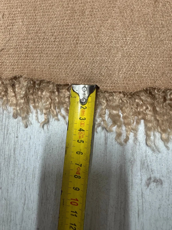 Coupon tissu fausse fourrure douce à poils longs frisé beige marron clair 30cmx72cm