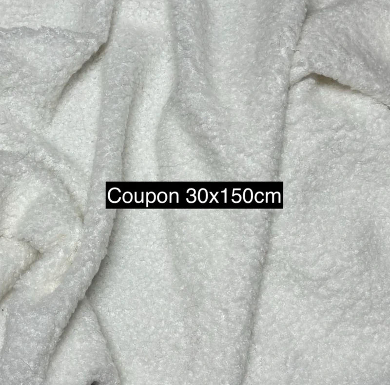 Coupon tissu fausse fourrure douce et légère à poils mi-longs frisés blanc 30cm x 150cm
