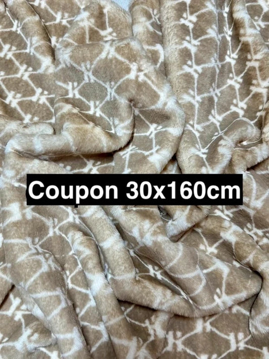 Coupon tissu fausse fourrure douce et légère à poils mi-longs imprimée beige 30cm x 160cm